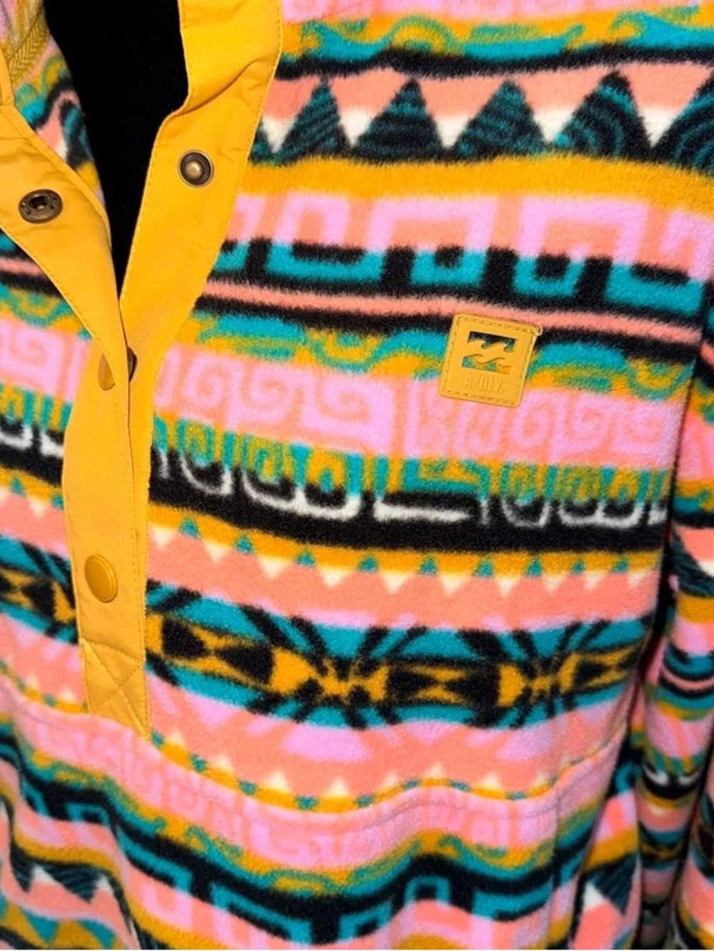 Colorful Aztec-Print Snap Pullover with Yellow Trim - Picture 2 of 5